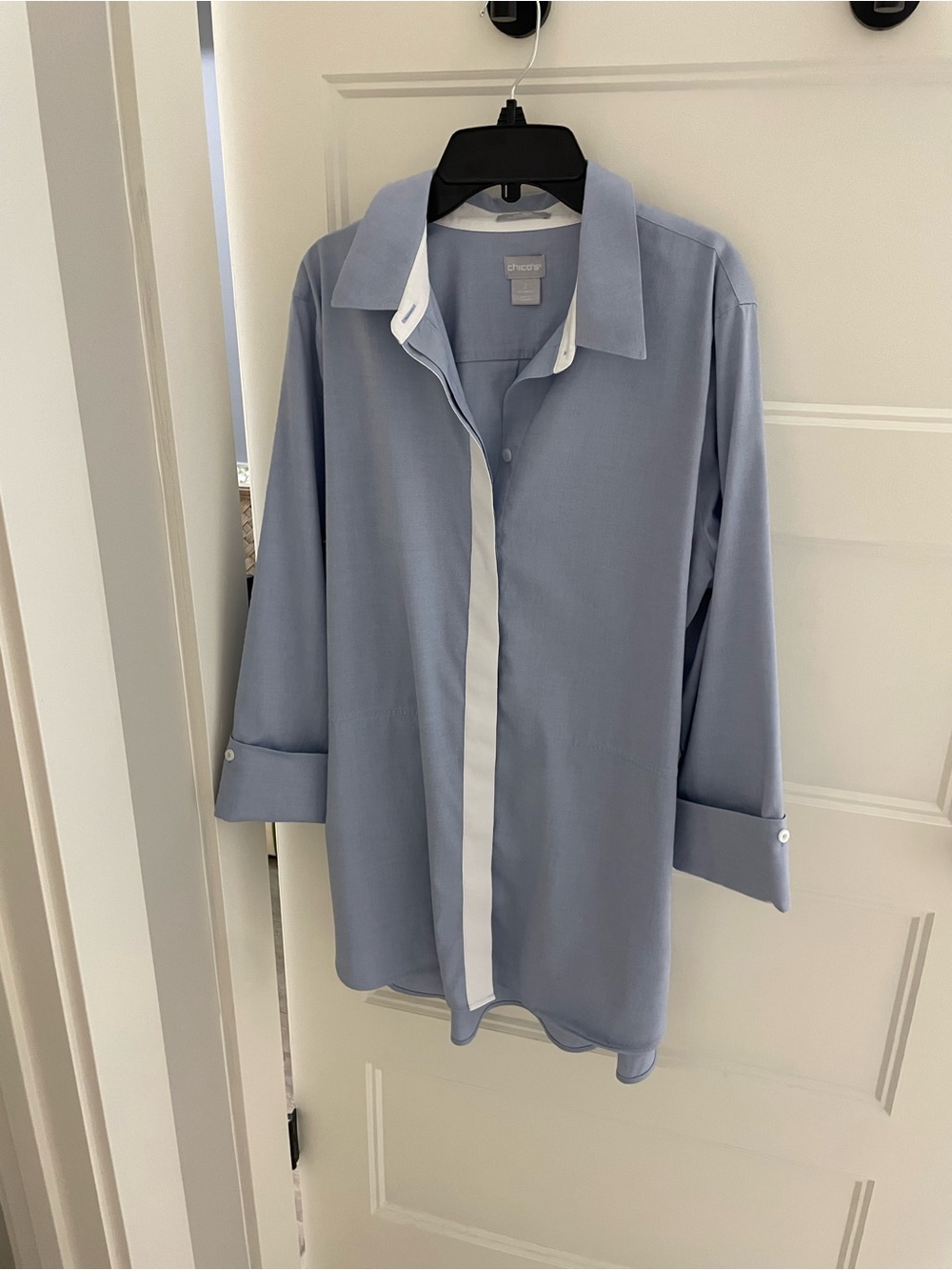 Chico's Light Blue Shirt Jacket with White Trim